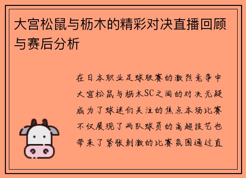 大宫松鼠与枥木的精彩对决直播回顾与赛后分析