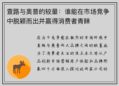 查路与奥普的较量：谁能在市场竞争中脱颖而出并赢得消费者青睐