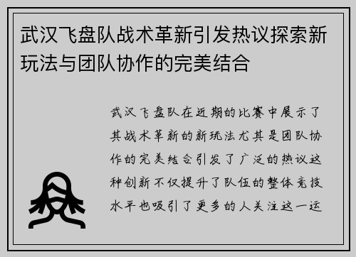 武汉飞盘队战术革新引发热议探索新玩法与团队协作的完美结合