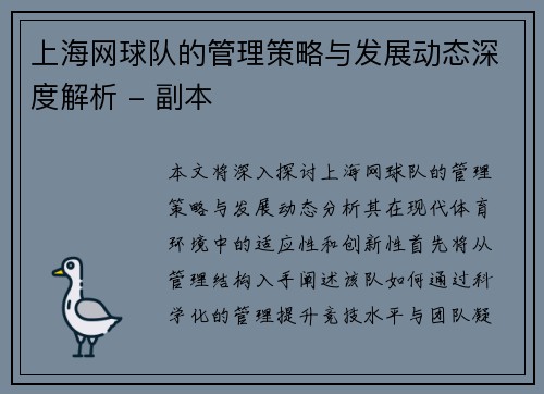 上海网球队的管理策略与发展动态深度解析 - 副本